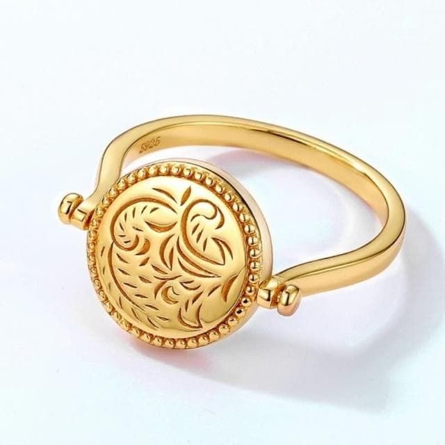 【米蘭精品】現貨+預購 孔雀石戒指925純銀指環簡約金色圓牌雙面孔雀石女飾品聖誕節交換禮物74gf16
