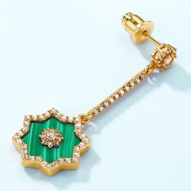 【米蘭精品】現貨+預購 孔雀石耳環925純銀耳針金色璀璨星星孔雀石女飾品聖誕節交換禮物74gf27
