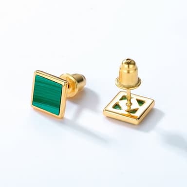 【米蘭精品】現貨+預購 孔雀石耳環925純銀耳針簡約方形造型孔雀石女飾品聖誕節交換禮物74gf43