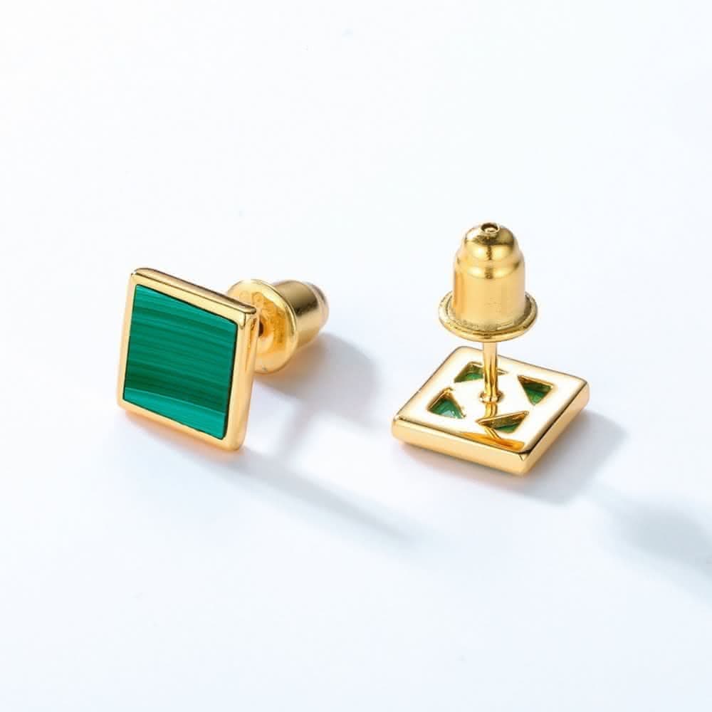 【米蘭精品】現貨+預購 孔雀石耳環925純銀耳針簡約方形造型孔雀石女飾品聖誕節交換禮物74gf43