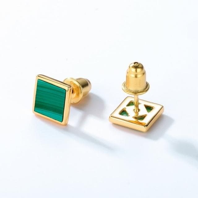【米蘭精品】現貨+預購 孔雀石耳環925純銀耳針簡約方形造型孔雀石女飾品聖誕節交換禮物74gf43