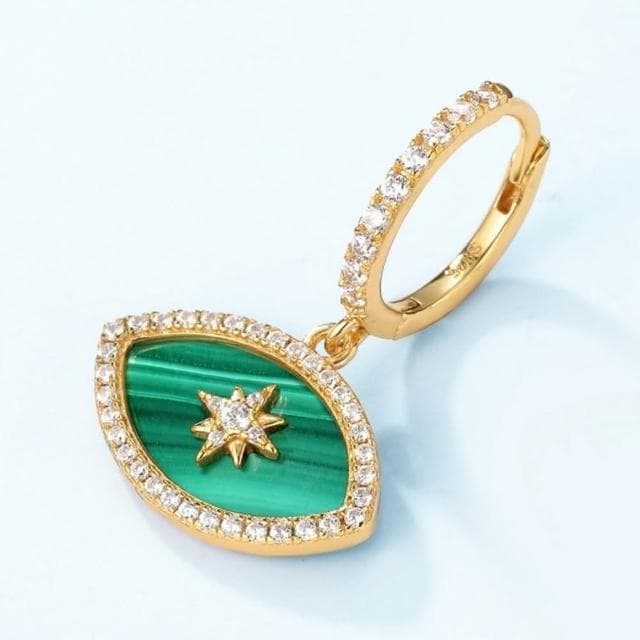 【米蘭精品】現貨+預購 孔雀石耳環925純銀耳針歐美風格神秘星星孔雀石女飾品聖誕節交換禮物74gf48