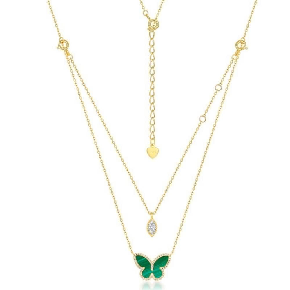【米蘭精品】現貨+預購 孔雀石項鍊925純銀吊墜金鏈璀璨蝴蝶孔雀石女飾品聖誕節交換禮物74gf2