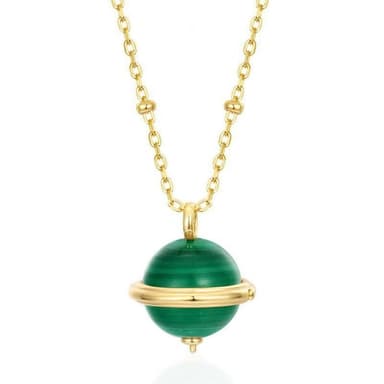 【米蘭精品】現貨+預購 孔雀石項鍊925純銀吊墜金鏈星球秋冬孔雀石女飾品聖誕節交換禮物74gf18