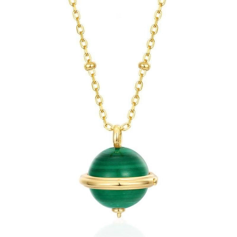【米蘭精品】現貨+預購 孔雀石項鍊925純銀吊墜金鏈星球秋冬孔雀石女飾品聖誕節交換禮物74gf18