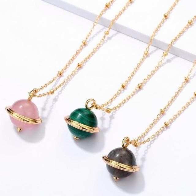 【米蘭精品】現貨+預購 孔雀石項鍊925純銀吊墜金鏈星球秋冬孔雀石女飾品聖誕節交換禮物74gf18