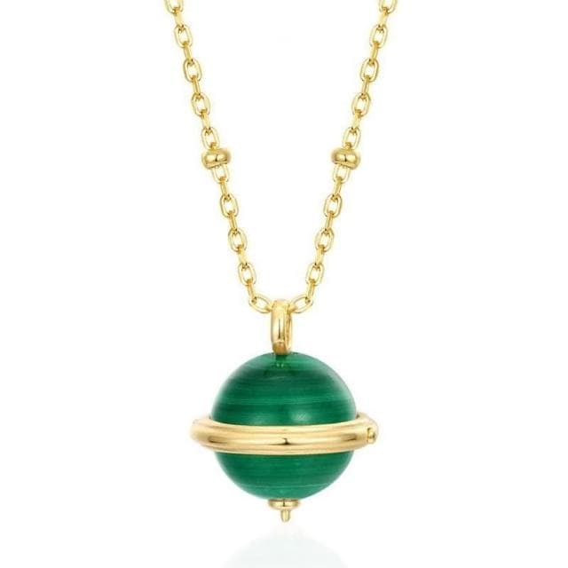 【米蘭精品】現貨+預購 孔雀石項鍊925純銀吊墜金鏈星球秋冬孔雀石女飾品聖誕節交換禮物74gf18