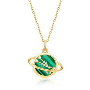 【米蘭精品】現貨+預購 孔雀石項鍊925純銀吊墜金鏈星球優雅孔雀石女飾品聖誕節交換禮物74gf20