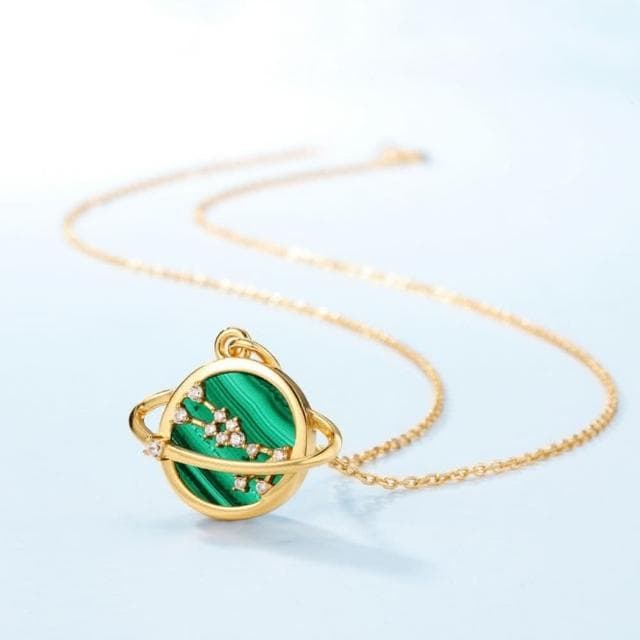 【米蘭精品】現貨+預購 孔雀石項鍊925純銀吊墜金鏈星球優雅孔雀石女飾品聖誕節交換禮物74gf20