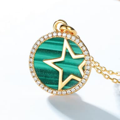 【米蘭精品】現貨+預購 孔雀石項鍊925純銀吊墜金色甜美星星造型孔雀石女飾品聖誕節交換禮物74gf50