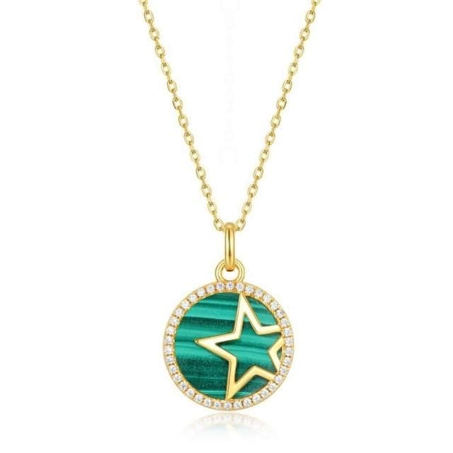 【米蘭精品】現貨+預購 孔雀石項鍊925純銀吊墜金色甜美星星造型孔雀石女飾品聖誕節交換禮物74gf50