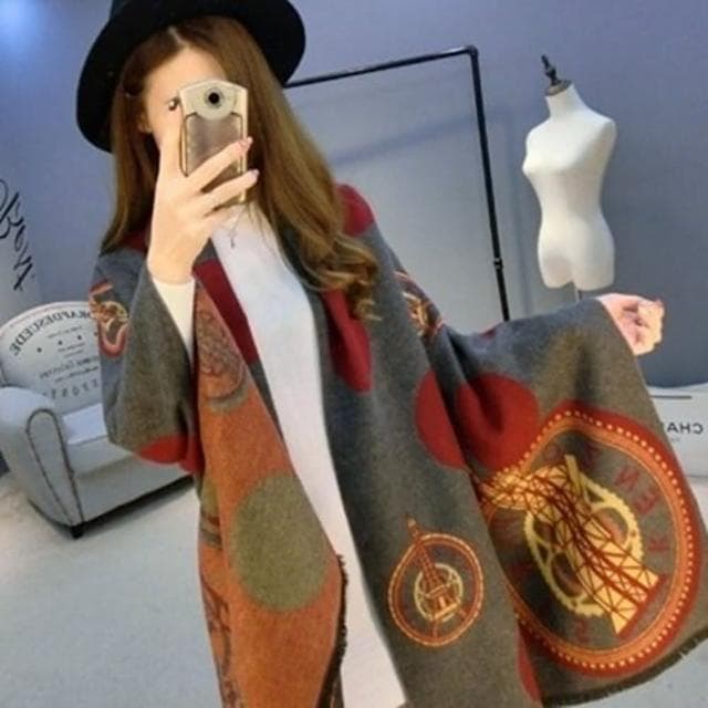 【米蘭精品】現貨+預購 羊毛圍巾長披肩時尚圓圈自由女神防寒保暖情人節生日聖誕節交換禮物女圍脖4色73hy13