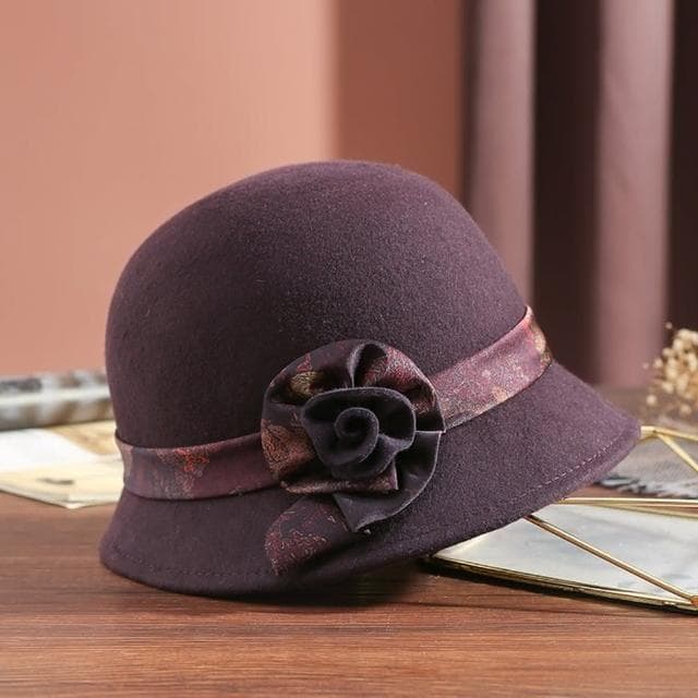 【米蘭精品】現貨+預購 羊毛帽漁夫帽-保暖捲邊花朵毛呢盆帽女帽子情人節生日聖誕節交換禮物5色74dq12