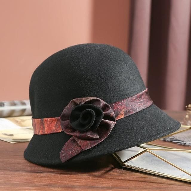 【米蘭精品】現貨+預購 羊毛帽漁夫帽-保暖捲邊花朵毛呢盆帽女帽子情人節生日聖誕節交換禮物5色74dq12
