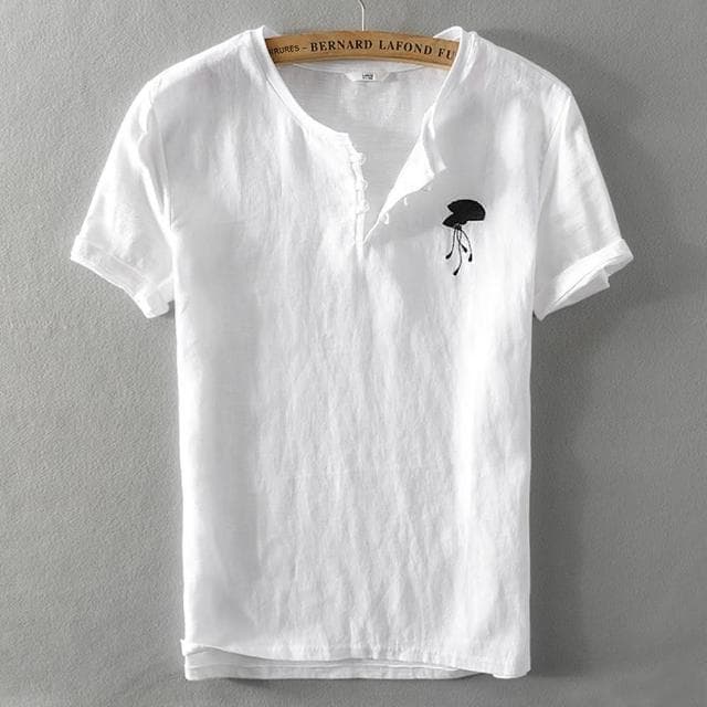 【米蘭精品】現貨+預購 亞麻T恤棉麻短袖上衣棉麻中國風扇子刺繡男裝父親節禮物2色73xf23