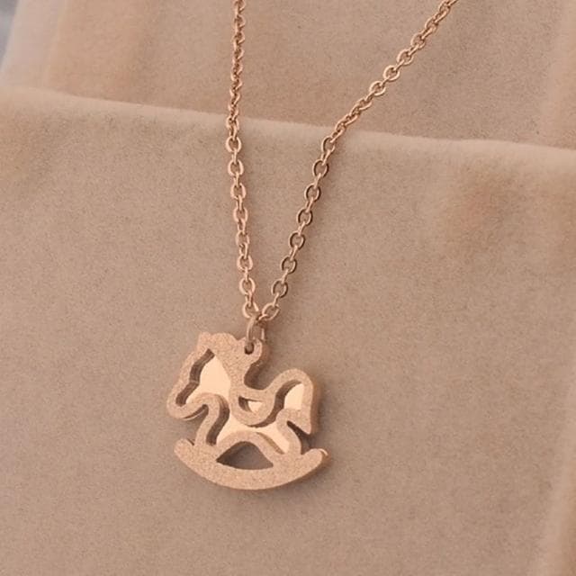 【米蘭精品】現貨+預購 玫瑰金項鍊吊墜子可愛磨砂小馬流行飾品情人節生日聖誕節交換禮物71x51