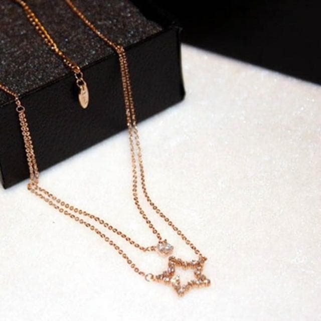 【米蘭精品】現貨+預購 玫瑰金項鍊鑲鑽吊墜時尚耀眼五角星情人節生日聖誕節交換禮物女飾品73jp45