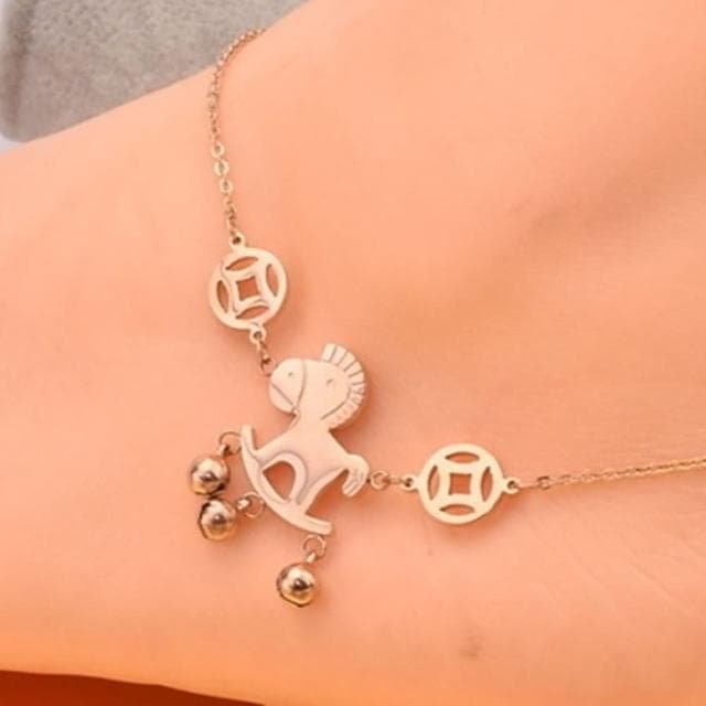 【米蘭精品】現貨+預購 玫瑰金腳鍊流行飾品銅錢小馬時尚母親節生日情人節聖誕節交換禮物71ak65