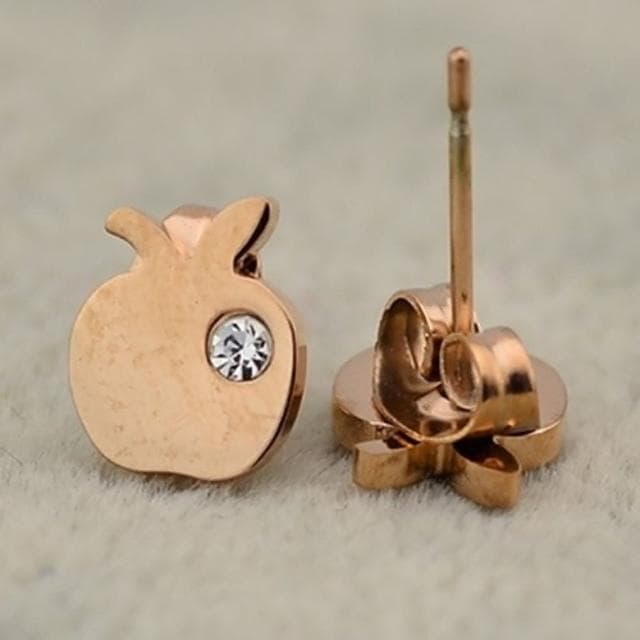 【米蘭精品】現貨+預購 玫瑰金鑲鑽耳環流行飾品可愛小蘋果時尚母親節生日情人節聖誕節交換禮物71at62