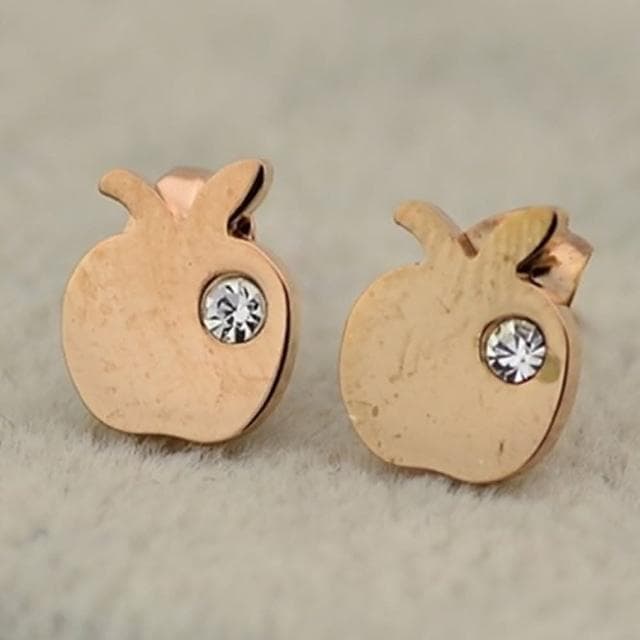 【米蘭精品】現貨+預購 玫瑰金鑲鑽耳環流行飾品可愛小蘋果時尚母親節生日情人節聖誕節交換禮物71at62