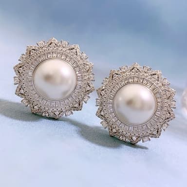 【米蘭精品】現貨+預購 珍珠耳環925純銀耳針花形12mm貝珠鑲鑽女飾品聖誕節交換禮物74gh6