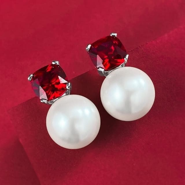 【米蘭精品】現貨+預購 珍珠耳環925純銀耳針紅寶石12mm貝珠優雅女飾品聖誕節交換禮物74gh9