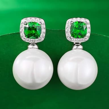 【米蘭精品】現貨+預購 珍珠耳環925純銀耳針方形鋯石12mm貝珠女飾品聖誕節交換禮物74gh13