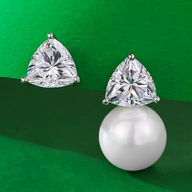 【米蘭精品】現貨+預購 珍珠耳環925純銀耳針三角形鋯石11mm貝珠女飾品聖誕節交換禮物74gh22
