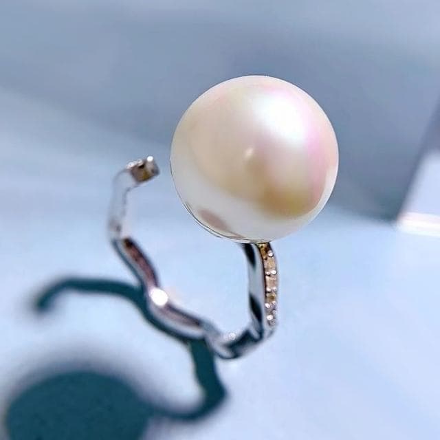 【米蘭精品】現貨+預購 珍珠戒指925純銀開口戒14mm貝珠鑲鑽幾何女飾品聖誕節交換禮物74gh17