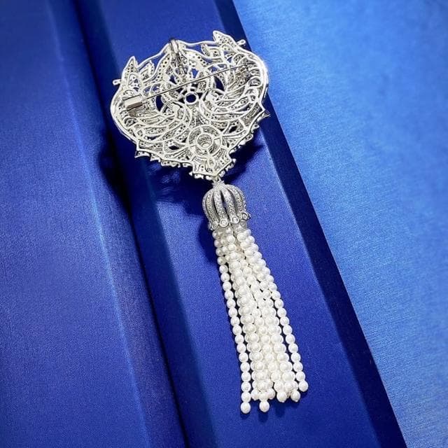 【米蘭精品】現貨+預購 珍珠胸針925純銀胸花12mm鳳凰涅槃流蘇女飾品聖誕節交換禮物74gh19