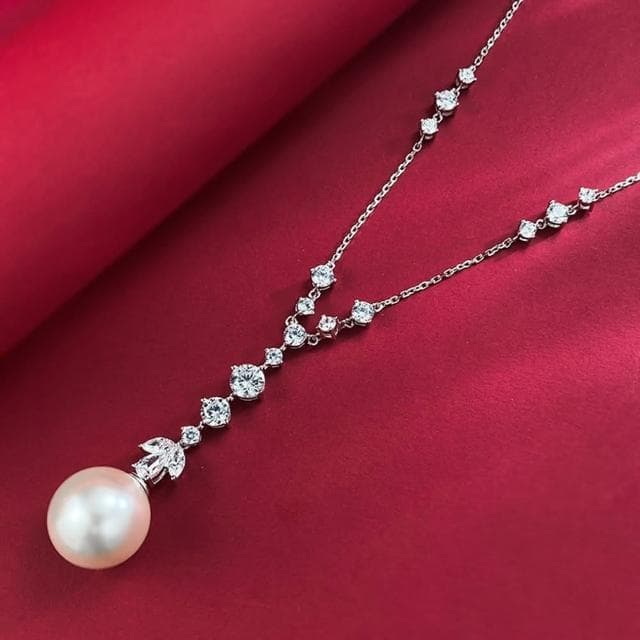 【米蘭精品】現貨+預購 珍珠項鍊925純銀吊墜16mm鋯石流蘇氣質女飾品聖誕節交換禮物74gh2
