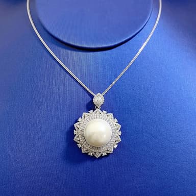【米蘭精品】現貨+預購 珍珠項鍊925純銀吊墜16mm8克拉鋯石太陽花女飾品聖誕節交換禮物74gh3
