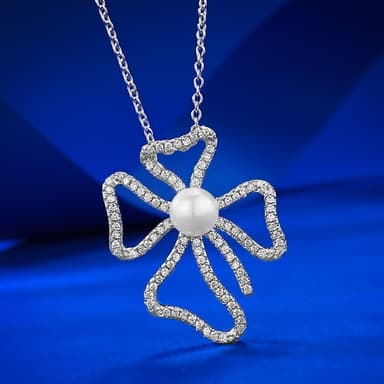【米蘭精品】現貨+預購 珍珠項鍊925純銀吊墜天然8mm貝珠鑲鑽女飾品聖誕節交換禮物74gh14