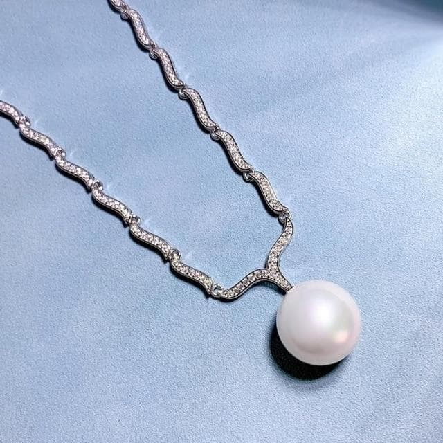 【米蘭精品】現貨+預購 珍珠項鍊925純銀吊墜16mm圓形貝珠鑽鑽女飾品聖誕節交換禮物74gh27