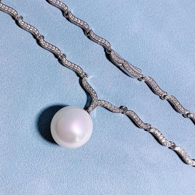 【米蘭精品】現貨+預購 珍珠項鍊925純銀吊墜16mm圓形貝珠鑽鑽女飾品聖誕節交換禮物74gh27