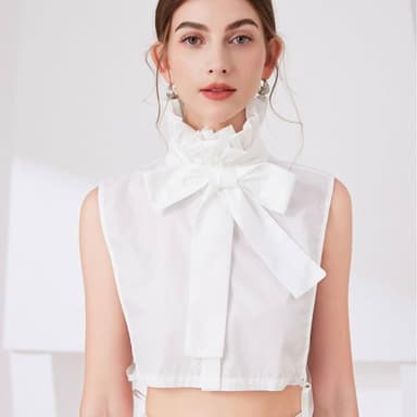 【米蘭精品】現貨+預購 假領子襯衫領片-百褶高領蝴蝶結綁帶女裝配件2色74ko29