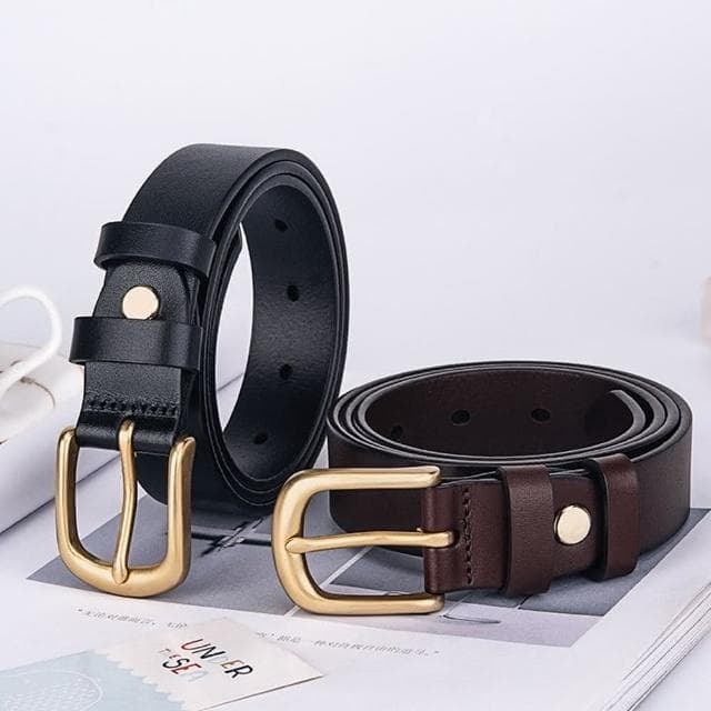 【米蘭精品】現貨+預購 真皮皮帶腰帶細版實心銅針扣牛皮女皮帶情人節生日聖誕節交換禮物2色74eh45