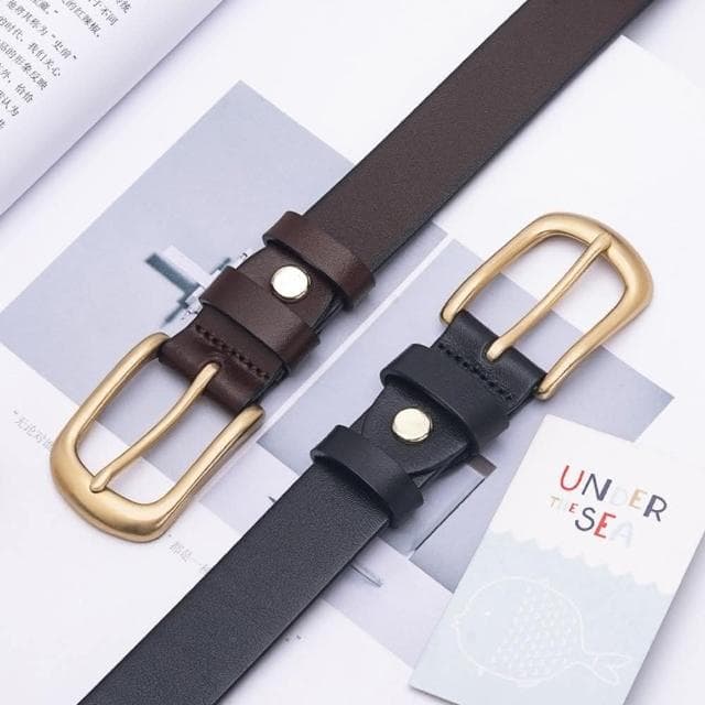【米蘭精品】現貨+預購 真皮皮帶腰帶細款休閒銅針扣牛皮女皮帶情人節生日聖誕節交換禮物2色74eh34