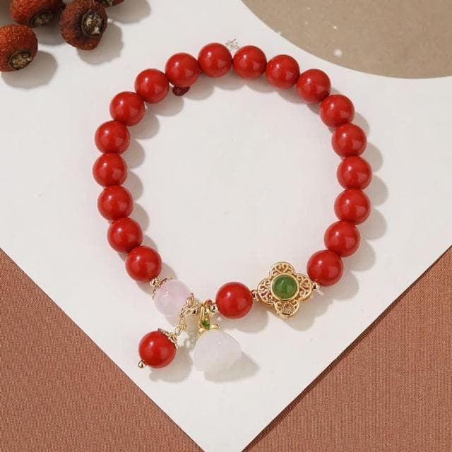 【米蘭精品】現貨+預購 硃砂手鍊朱砂手串8mm瑪瑙蓮蓬四葉花女飾品聖誕節交換禮物74fq6