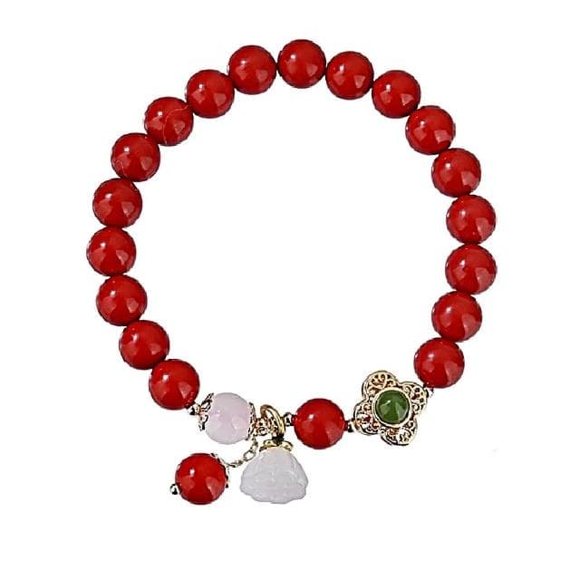 【米蘭精品】現貨+預購 硃砂手鍊朱砂手串8mm瑪瑙蓮蓬四葉花女飾品聖誕節交換禮物74fq6