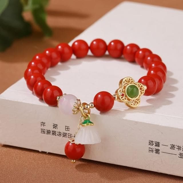 【米蘭精品】現貨+預購 硃砂手鍊朱砂手串8mm瑪瑙蓮蓬四葉花女飾品聖誕節交換禮物74fq6
