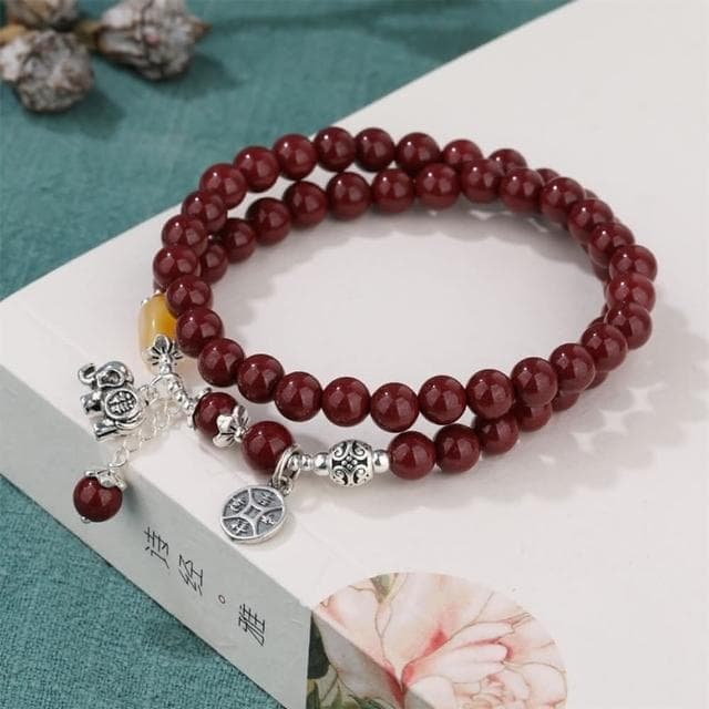【米蘭精品】現貨+預購 硃砂手鍊朱砂手串吉象吉祥如意6mm雙圈925純銀蜜蠟女飾品聖誕節交換禮物74fq9