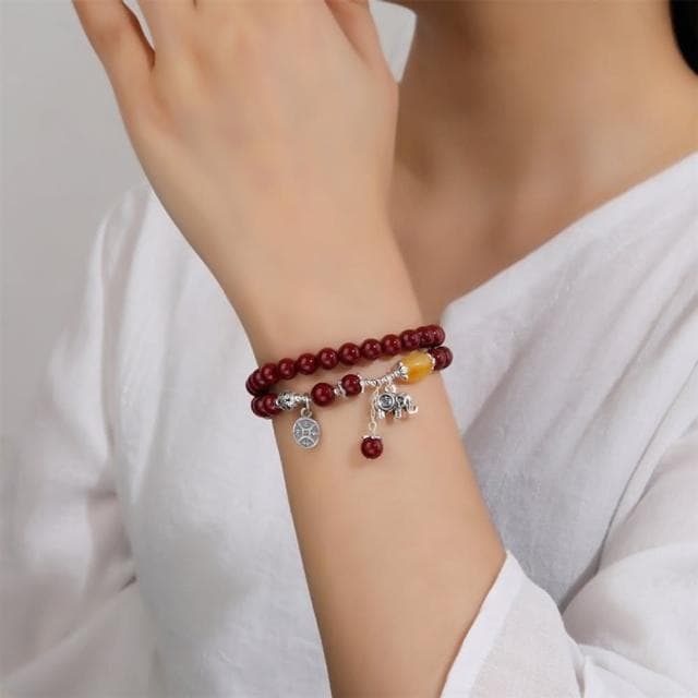 【米蘭精品】現貨+預購 硃砂手鍊朱砂手串吉象吉祥如意6mm雙圈925純銀蜜蠟女飾品聖誕節交換禮物74fq9