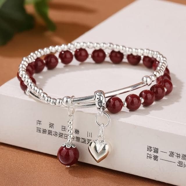 【米蘭精品】現貨+預購 硃砂手鍊朱砂手串6mm925純銀愛心雙層女飾品聖誕節交換禮物74fq12