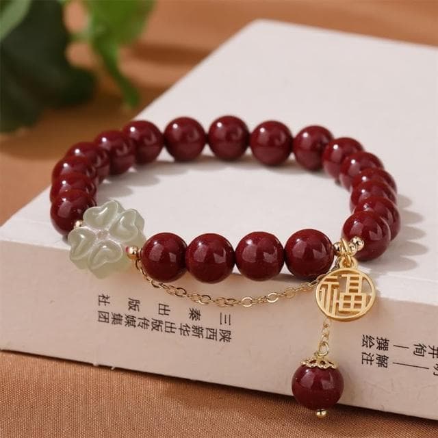 【米蘭精品】現貨+預購 硃砂手鍊朱砂手串8mm和闐玉花開富貴女飾品聖誕節交換禮物74fq14