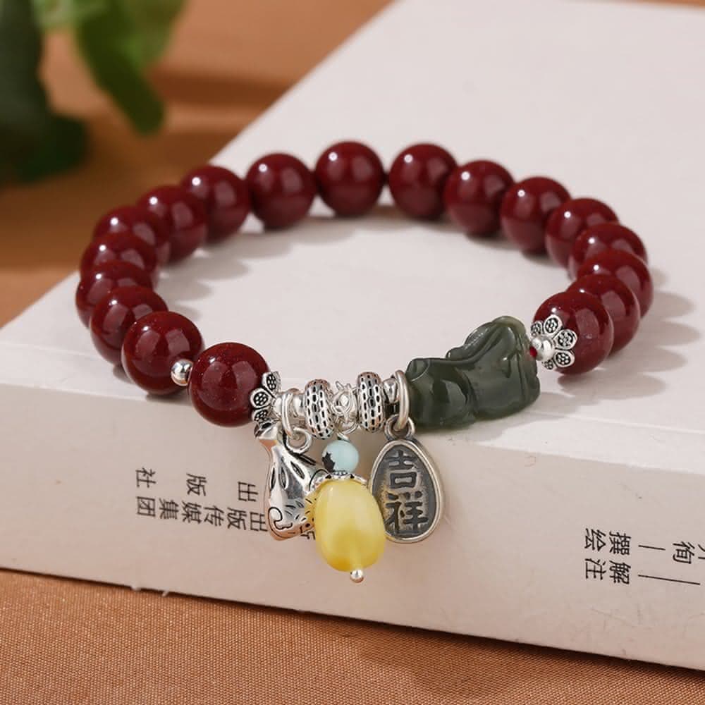 【米蘭精品】現貨+預購 硃砂手鍊朱砂手串8mm和闐玉貔貅純銀福袋女飾品聖誕節交換禮物74fq15