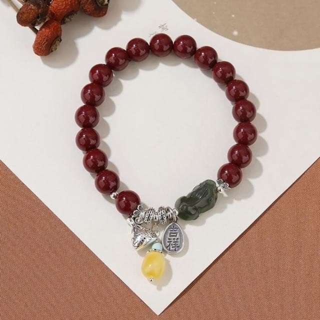 【米蘭精品】現貨+預購 硃砂手鍊朱砂手串8mm和闐玉貔貅純銀福袋女飾品聖誕節交換禮物74fq15