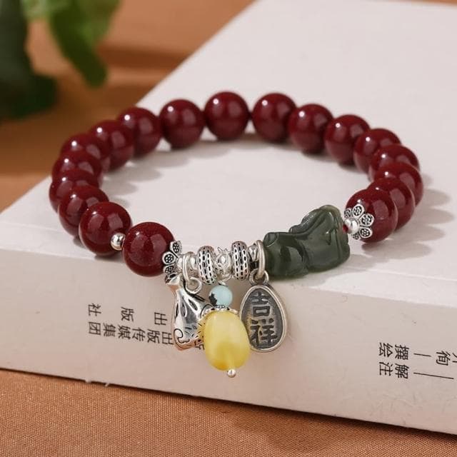 【米蘭精品】現貨+預購 硃砂手鍊朱砂手串8mm和闐玉貔貅純銀福袋女飾品聖誕節交換禮物74fq15