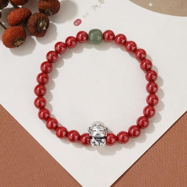 【米蘭精品】現貨+預購 硃砂手鍊朱砂手串6mm足銀財神爺和闐玉女飾品聖誕節交換禮物74fq22