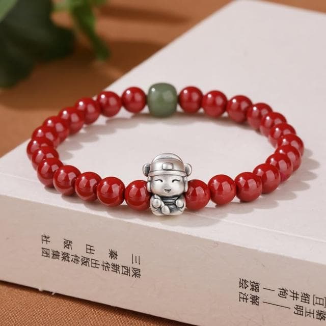 【米蘭精品】現貨+預購 硃砂手鍊朱砂手串6mm足銀財神爺和闐玉女飾品聖誕節交換禮物74fq22